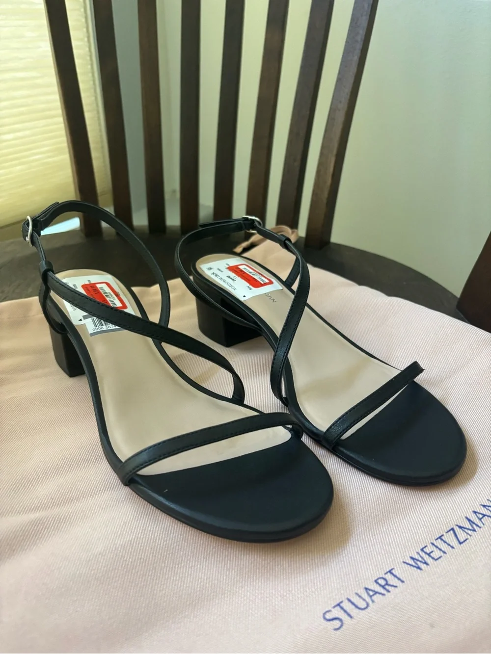 Stuart Weitzman Aliza Black Strappy Block Heel Sandals - Picture 1 of 3